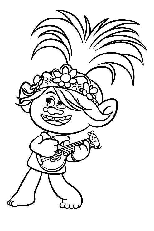 Poppy with Guitar Coloring Page