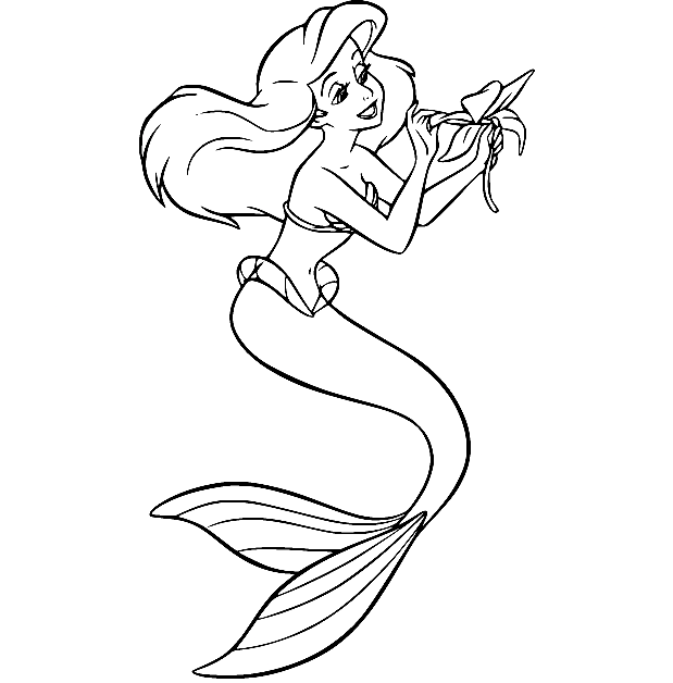 Princess Ariel Holds a Flower Coloring Page
