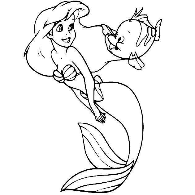 Desenho para colorir princesa Ariel e Linguado