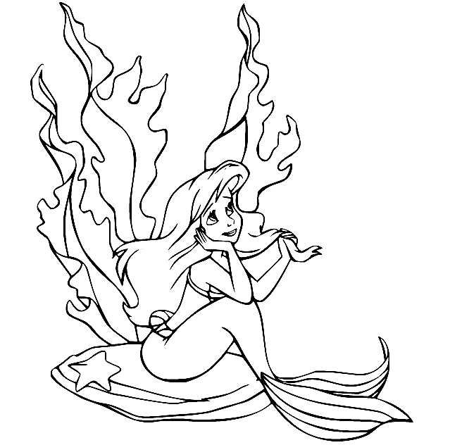 Princess Ariel with Big Seaweeds Coloring Page