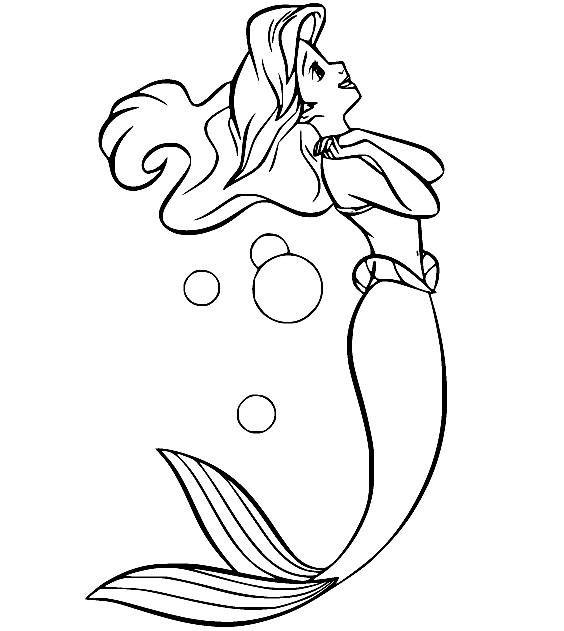 Princess Ariel with Bubbles Coloring Page