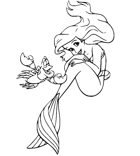 Princess Ariel with Sebastian Coloring Page