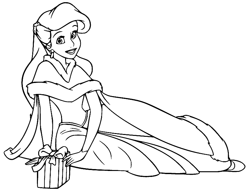Princess Ariel with a Gift Coloring Page