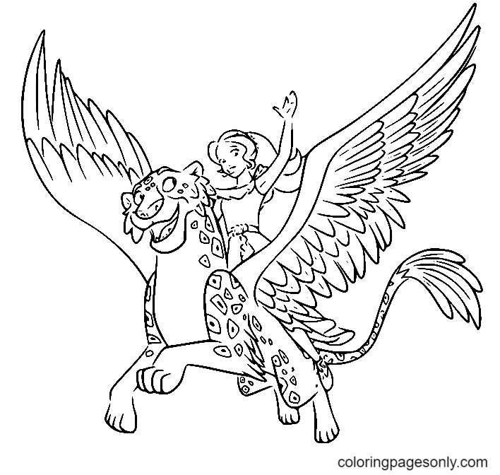 Princess Elena Flying with Skylar Coloring Page