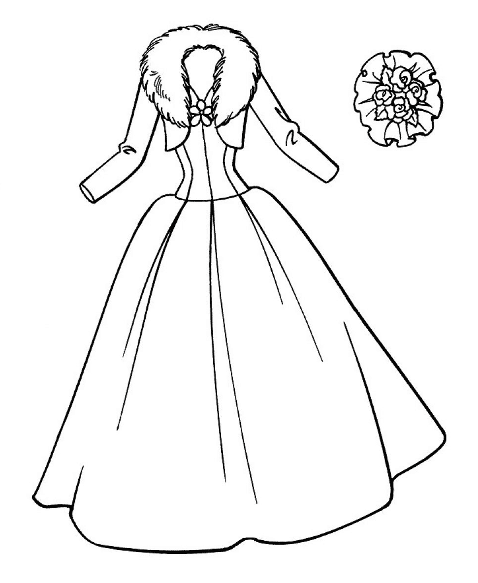 Раскраска Свадебное платье для печати