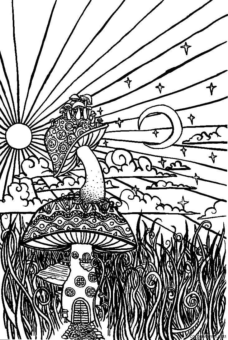 Psychedelic Mushrooms Free Coloring Page