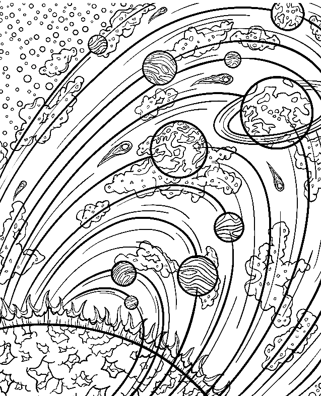 Página para colorear del sistema solar psicodélico