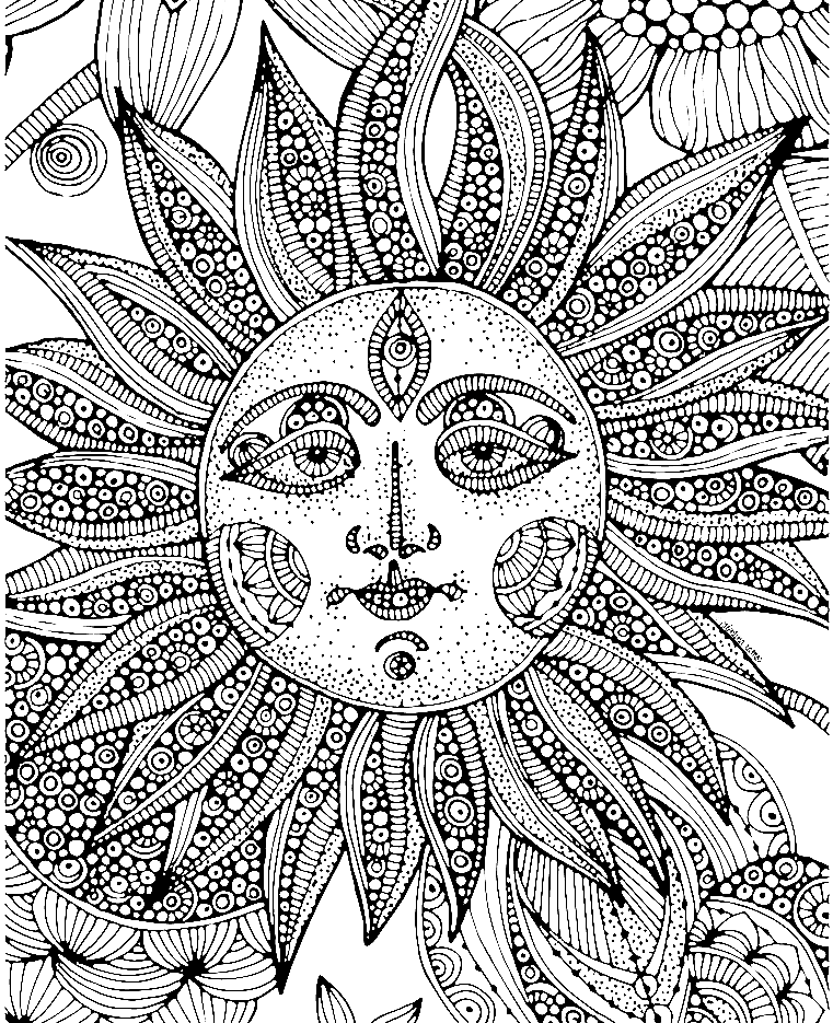 Раскраска Психоделическое Солнце