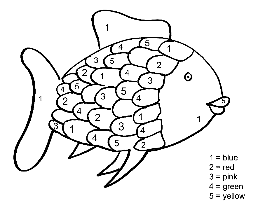 Rainbow Fish Color by Number Coloring Page