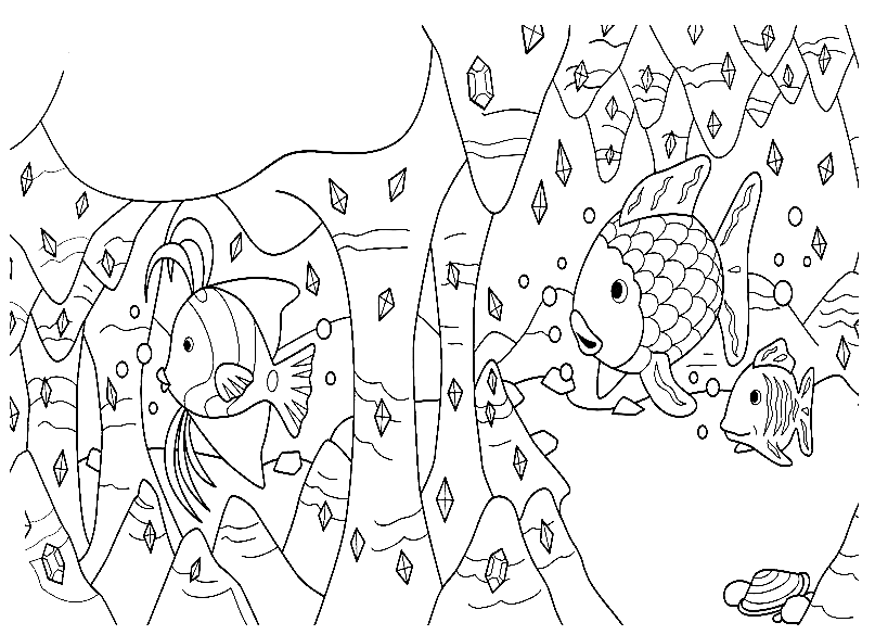 Rainbow Fish with Diamonds in the Deep Ocean Coloring Pages