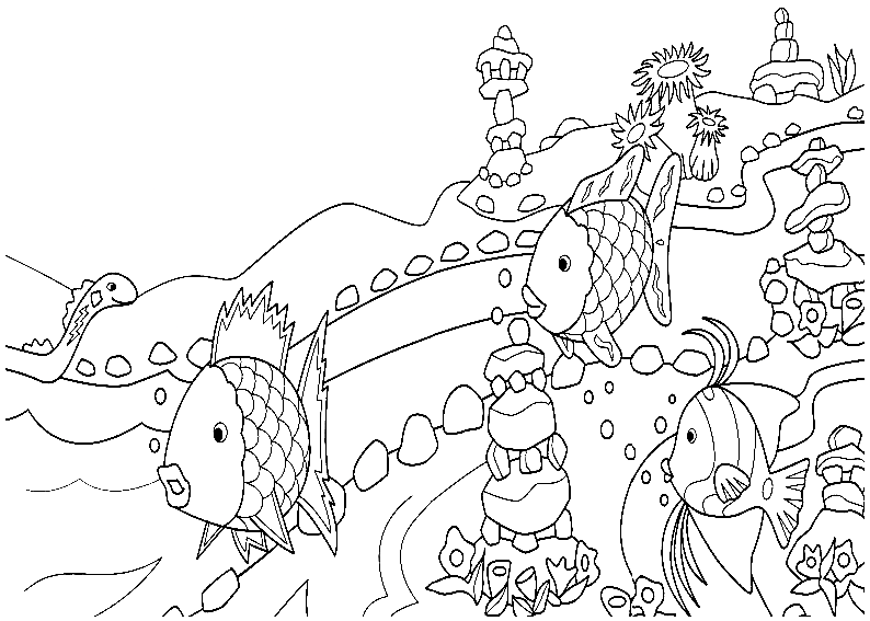 Rainbow Fish with Friends Coloring Page