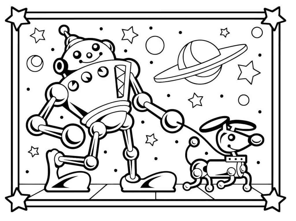 Robots in Space Coloring Page