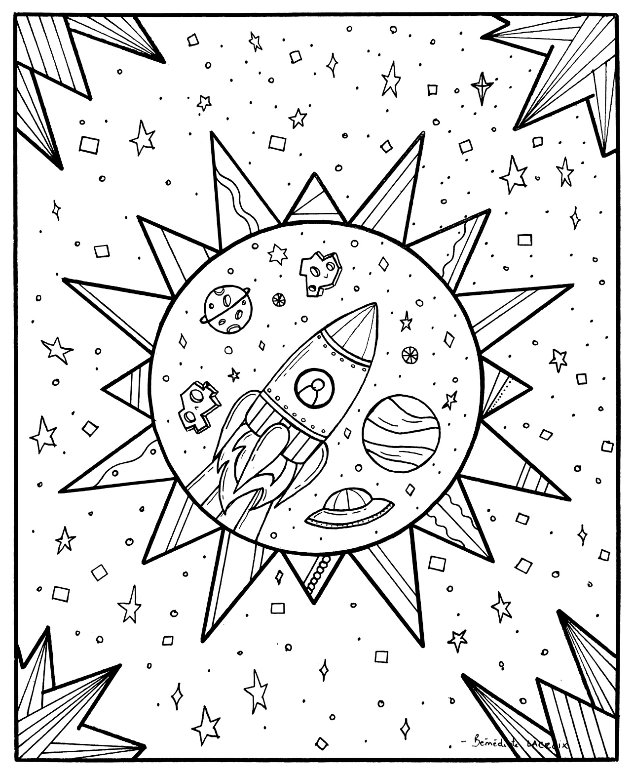 Rocket in the Space Coloring Page