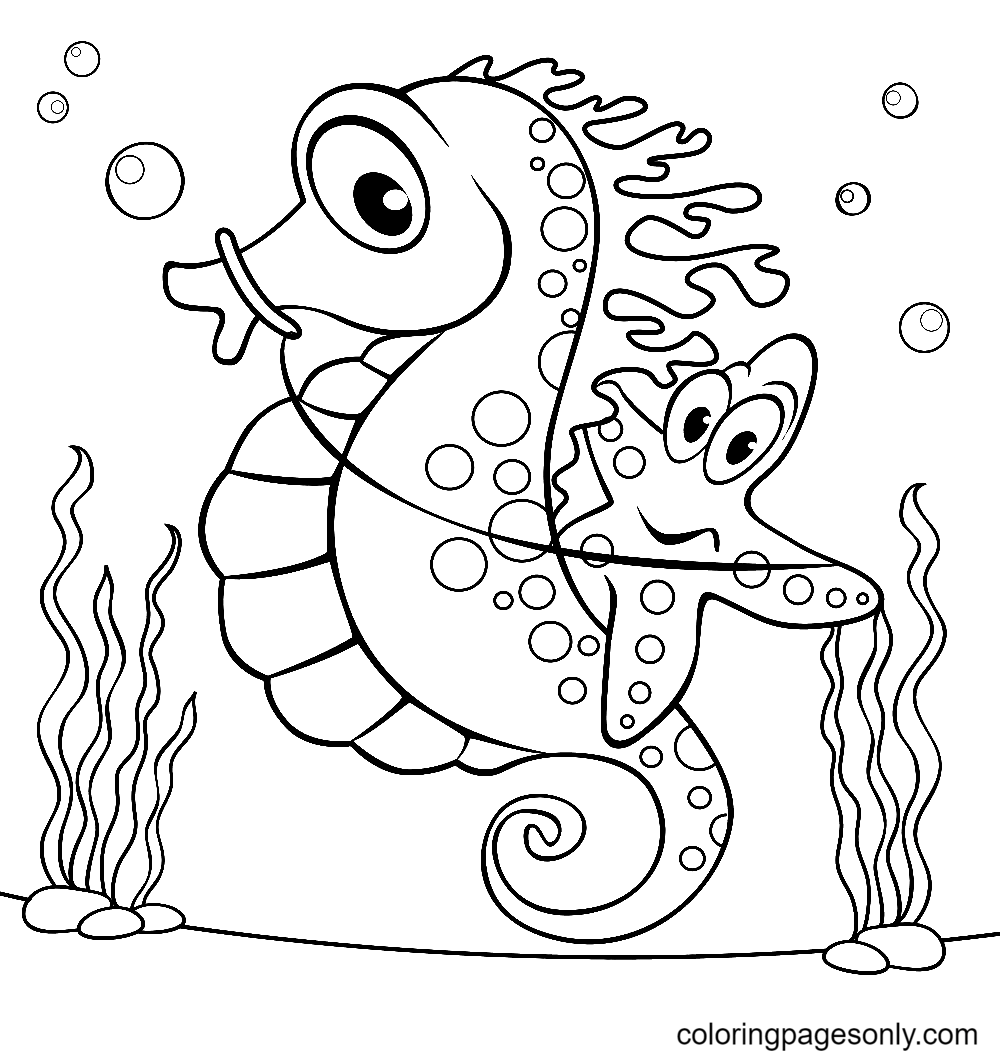 Sea Star Riding Seahorse Coloring Pages