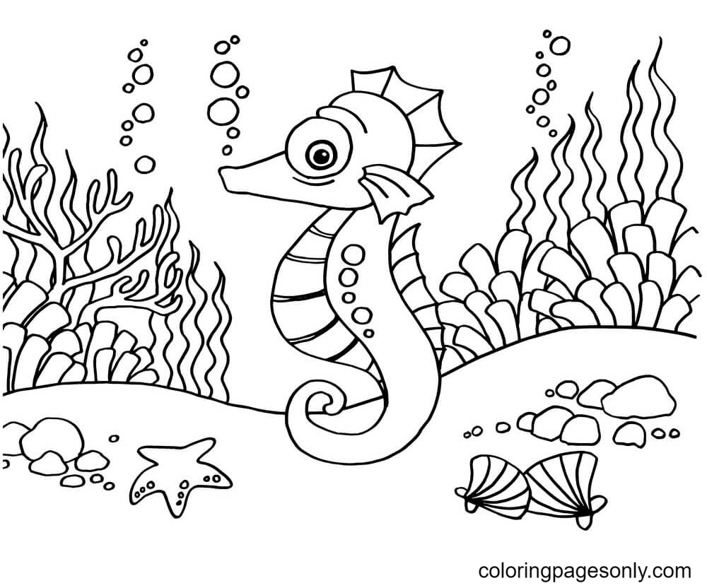 Seahorse Swimming Coloring Page