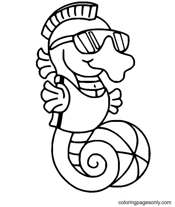 Seahorse with Glasses Coloring Page