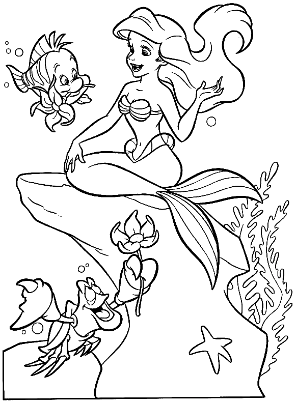 Ausmalbild Sebastian bringt eine Blume für Ariel
