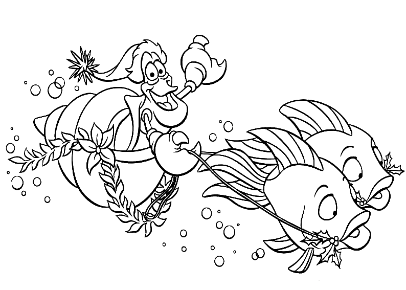 Sebastian Is Riding Fishes Coloring Page