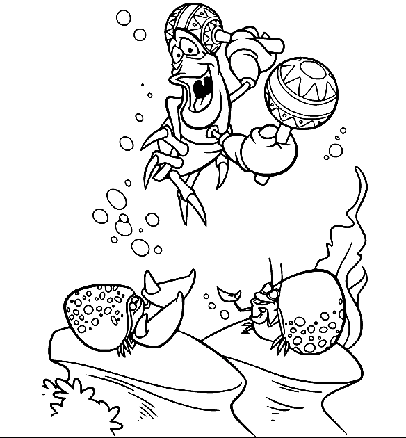 《小美人鱼》中的塞巴斯蒂安与螃蟹一起玩沙球