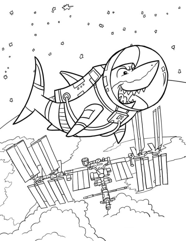 Shark Astronaut Coloring Page