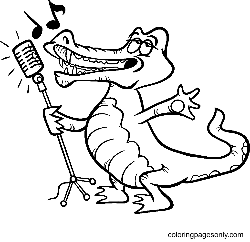 Zingende Alligator Kleurplaat