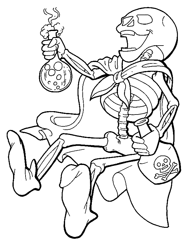 Desenho para colorir de esqueleto bebendo veneno