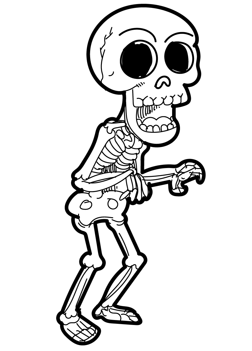 Desenho de Esqueleto Fingindo Assustador para Colorir