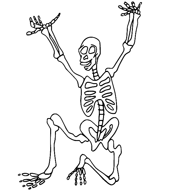 Lo scheletro si siede sulla pagina da colorare del pavimento