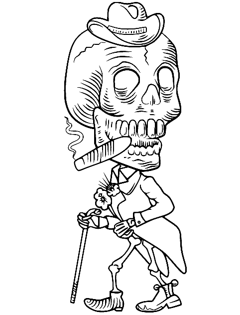 Squelette fumant un cigare de Skeleton