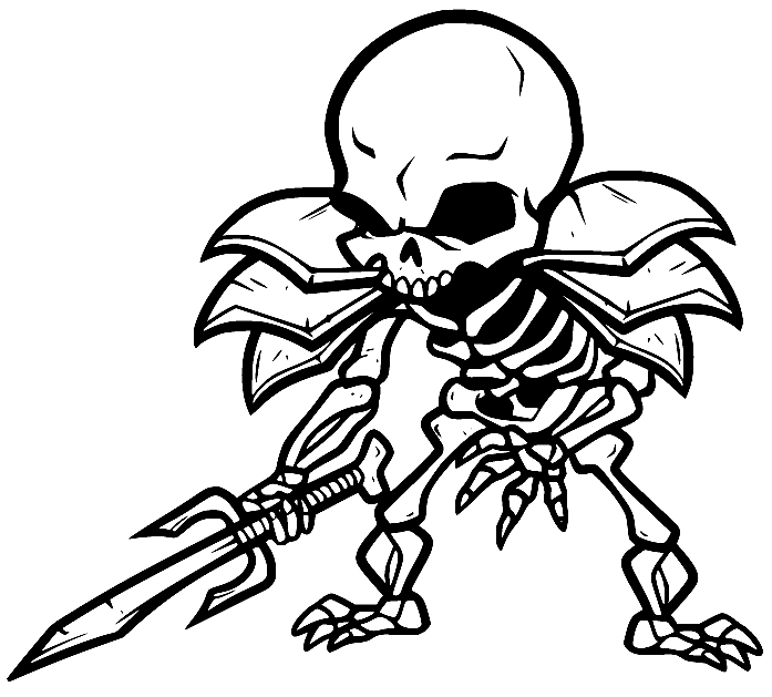 Desenho de um guerreiro esqueleto segurando uma espada para colorir