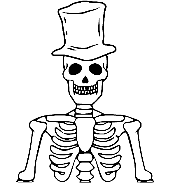 Squelette dans le chapeau Coloriage