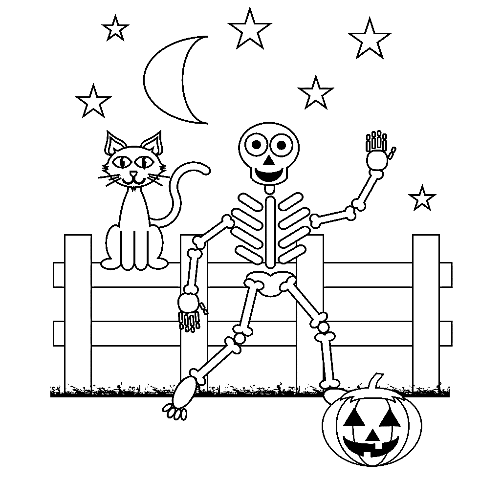 Скелет с котом и тыквой из Скелета