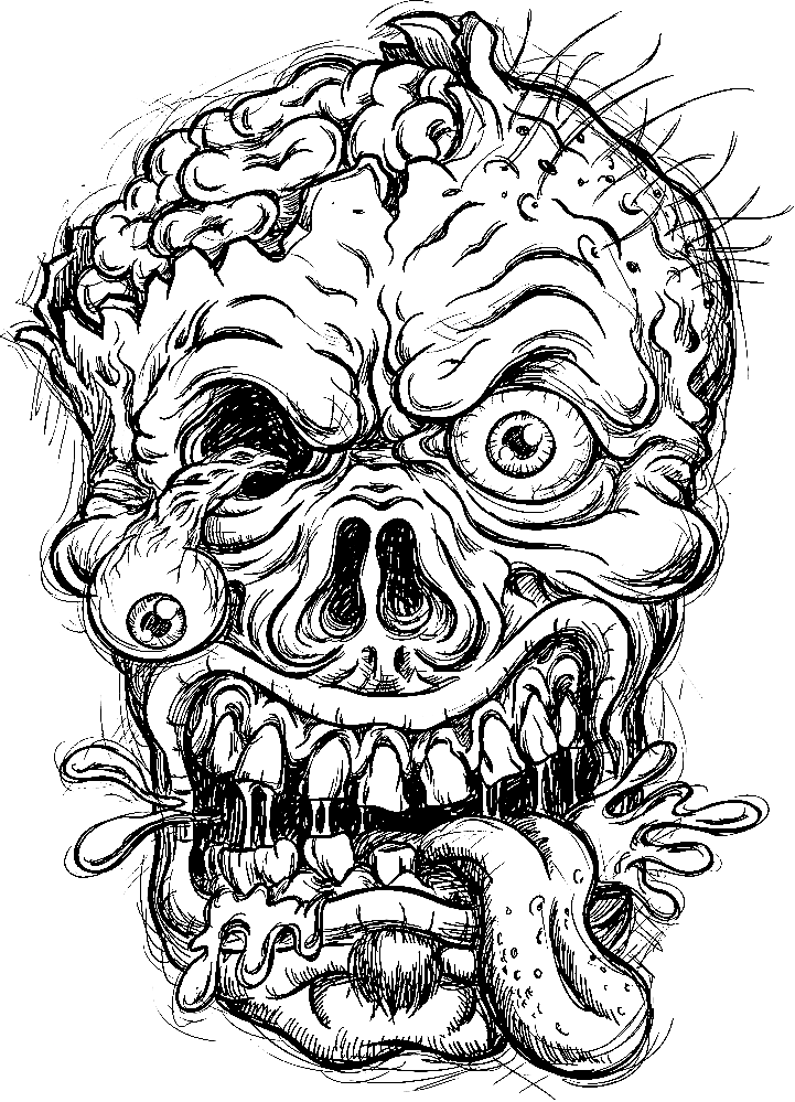Sketchy Zombie Head Kleurplaat
