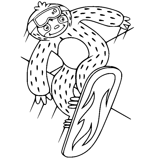 Sloth Playing Skateboard Coloring Page