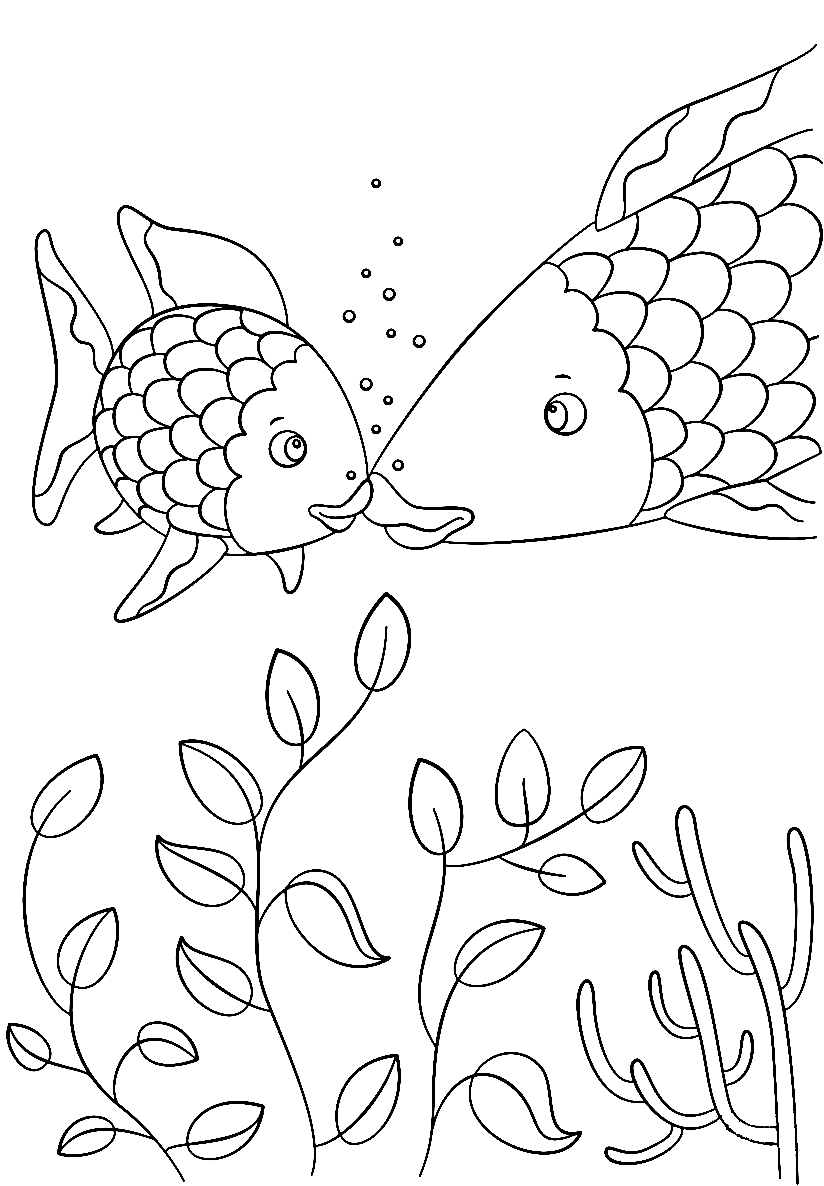 Small Fish Speaks to Rainbow Fish Coloring Page