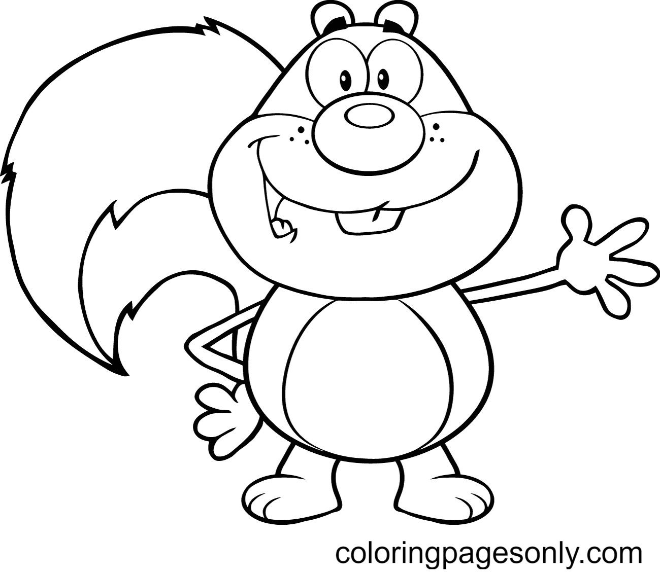 Smiling Cartoon Squirrel Waving Coloring Page