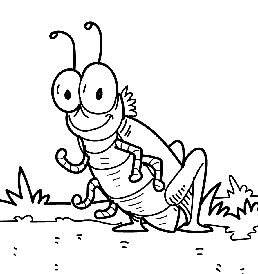 Smiling Cricket Coloring Page