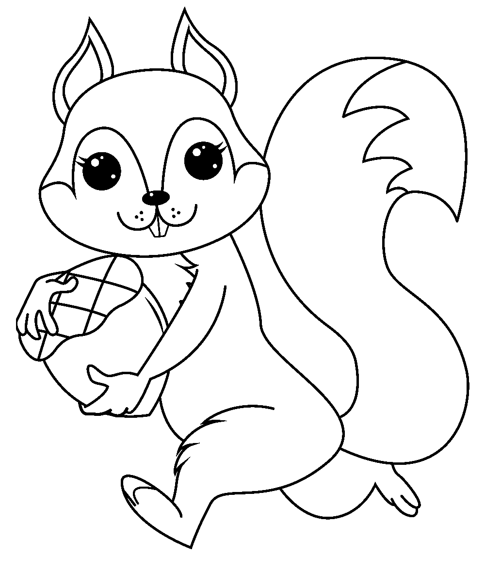 Squirrel Holding Acorn Running Coloring Page
