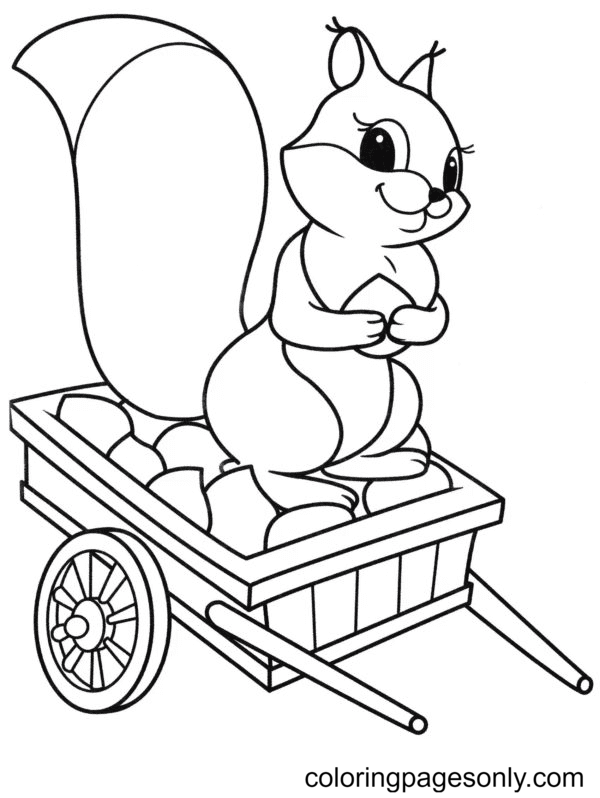 Squirrel On a Cart with Nuts Coloring Page