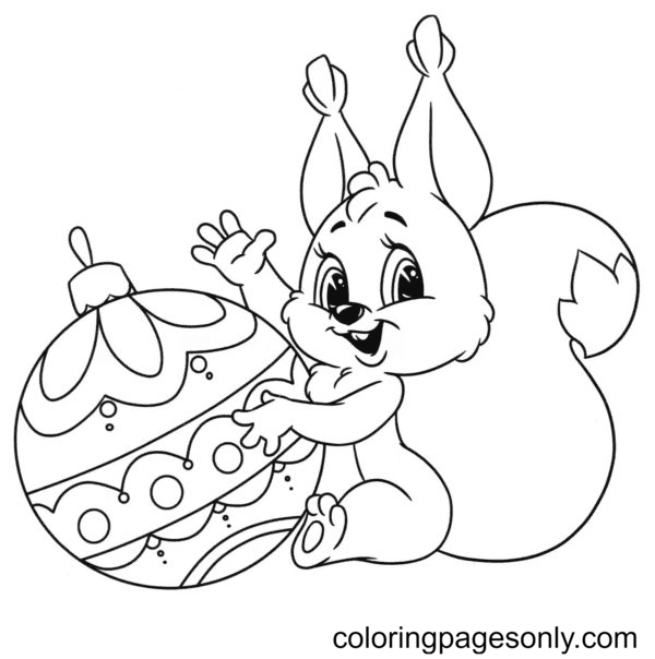 Squirrel with a Christmas ball Coloring Page