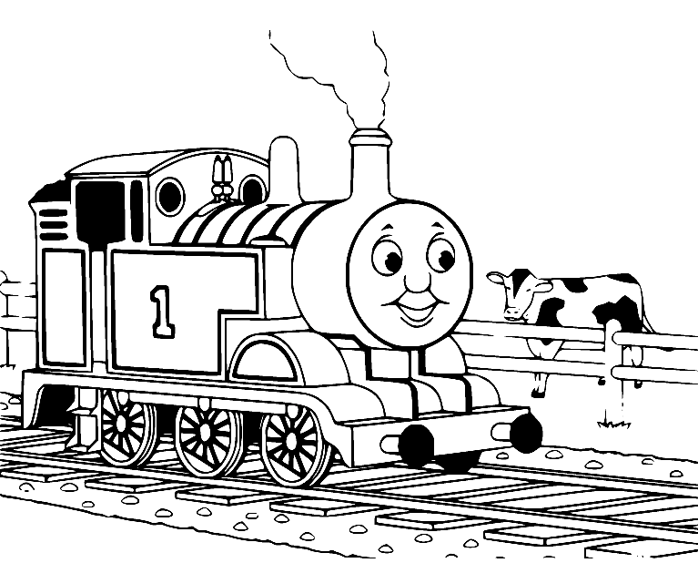 Thomas Meet a Cow Coloring Page