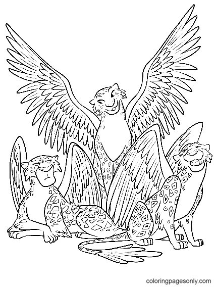 Three Flying Jaguars Coloring Page