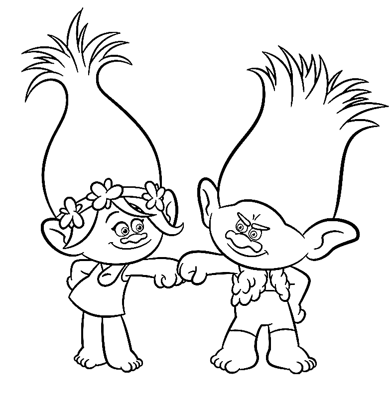 Trolls – Branch and Poppy Coloring Page