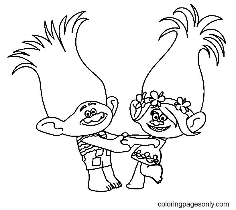 Trolls Poppy and Branch Coloring Page
