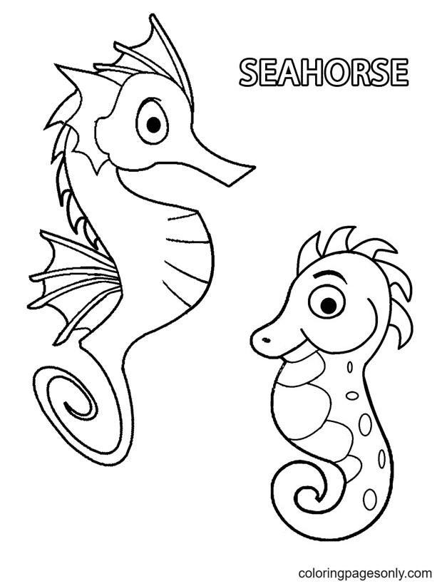 Two Seahorses to Print Coloring Page