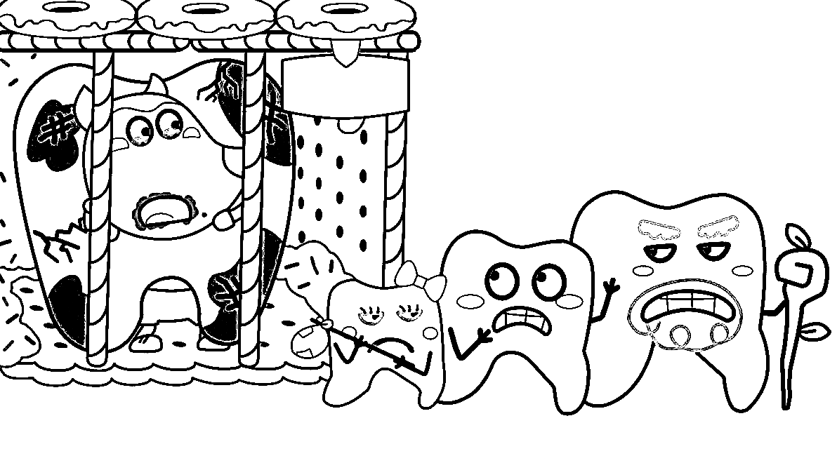 Wolfoo Gets Tooth Decay if he eats a lot of Candy Coloring Pages