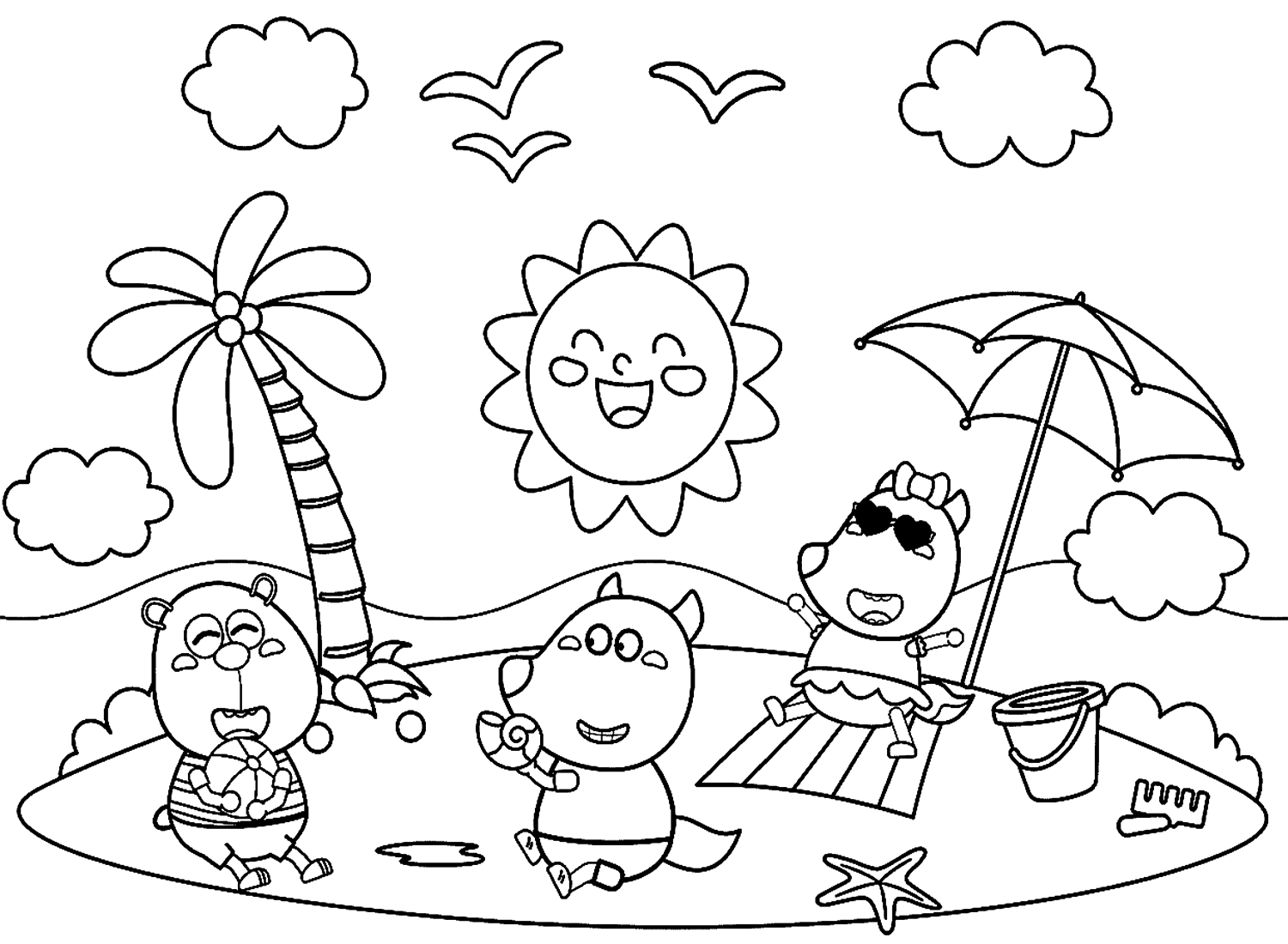 Wolfoo Summer Beach Coloring Page