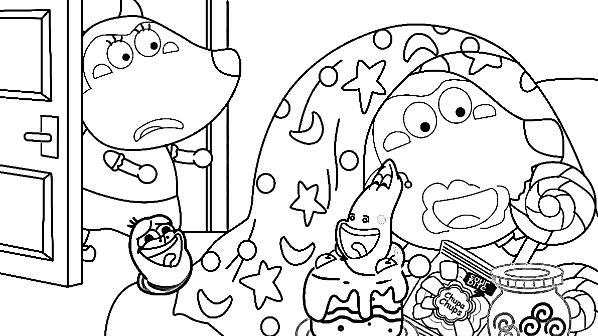 Wolfoo with Larva Coloring Pages