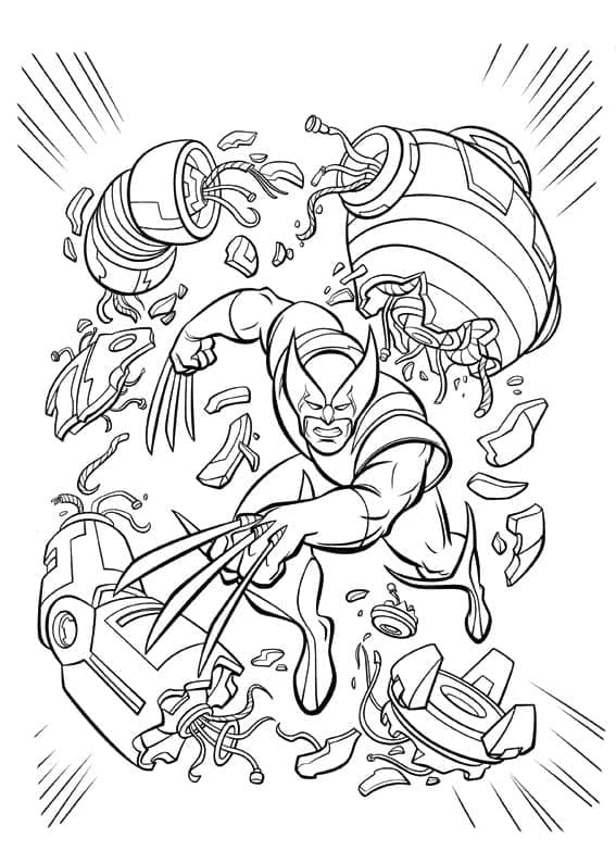 Wolverine fights against robots Coloring Pages