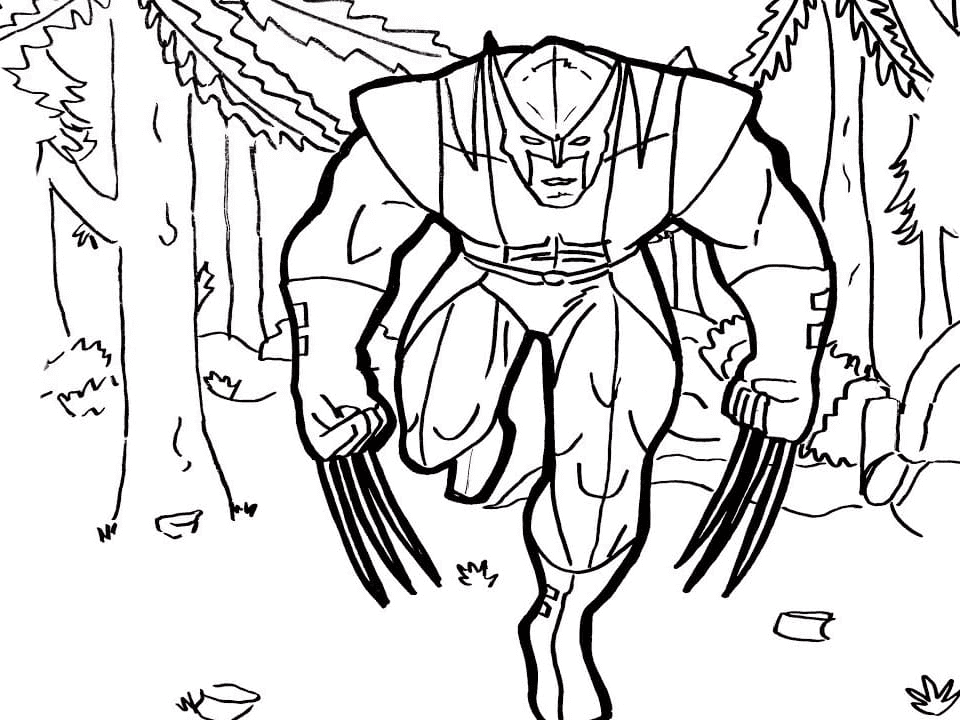 Wolverine running in the forest Coloring Pages